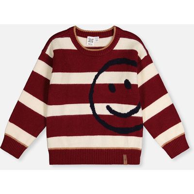 Deux par Deux Deux par Deux Knit Smiley Graphic Ribbed Cuffs Sweater