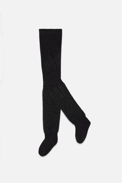 Deux par Deux Deux par Deux Knit Smooth Upper Fur Texture Tights