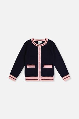 Deux par Deux Deux par Deux Knitted Button Front Striped Trim Cardigan