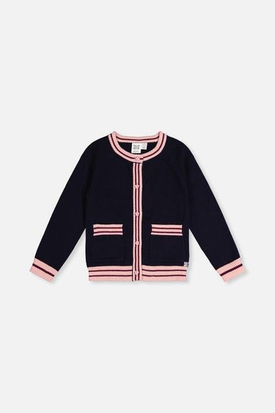 Deux par Deux Deux par Deux Knitted Button Front Striped Trim Cardigan