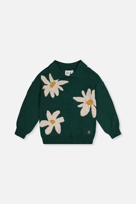 Deux par Deux Deux par Deux Knitted Daisy Jacquard Shirt Collar Sweater