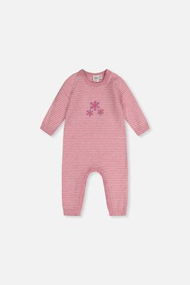 Deux par Deux Deux par Deux Knitted Flower Stripe Button Romper