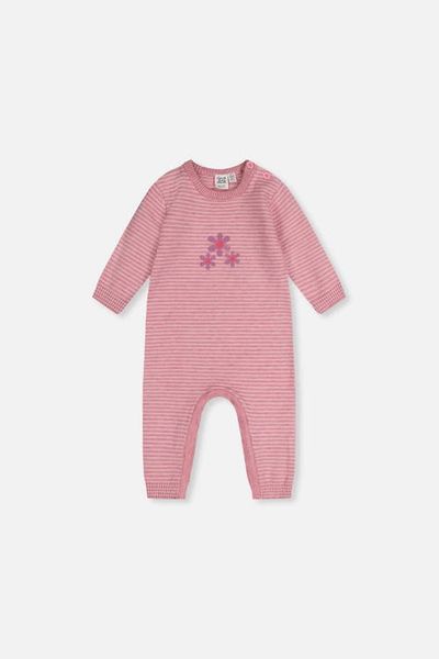 Deux par Deux Deux par Deux Knitted Flower Stripe Button Romper