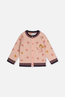 Deux par Deux Deux par Deux Knitted Jacquard Heart Pattern Scalloped Trim Cardigan