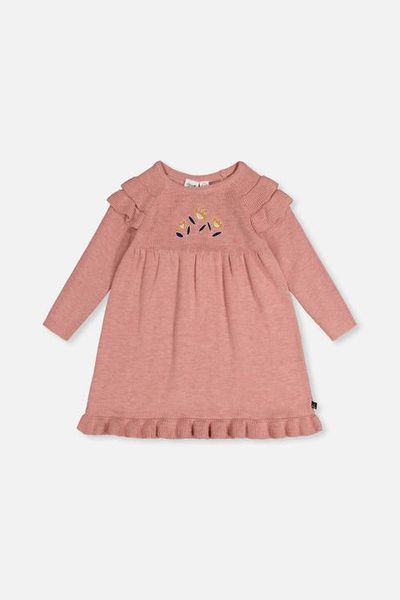 Deux par Deux Deux par Deux Knitted Ruffled Shoulder Floral Detail Dress