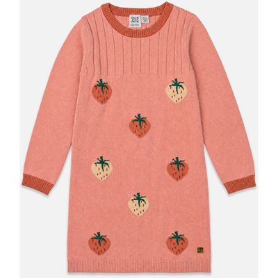 Deux par Deux Deux par Deux Knitted Strawberry Jacquard Ribbed Trim Dress