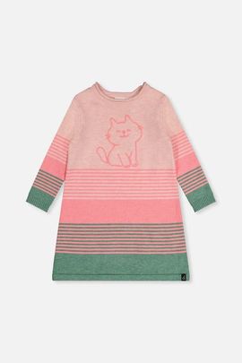 Deux par Deux Deux par Deux Knitted Stripe Cat Appliqué A-Line Dress
