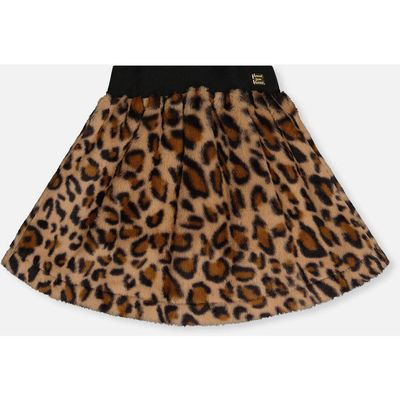 Deux par Deux Deux par Deux Leopard Faux Fur Elastic Waist A-Line Skirt
