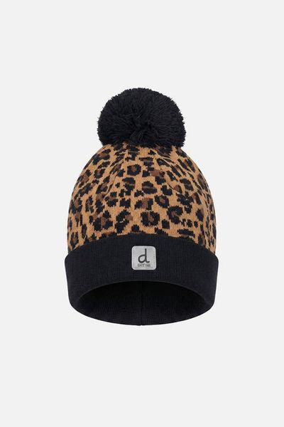 Deux par Deux Deux par Deux Leopard Knit Lined Hat with Pompom