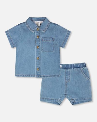 Deux par Deux Deux par Deux Light Blue Chambray Top and Short Set