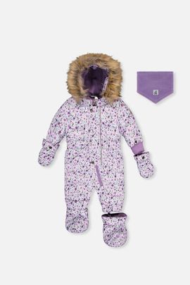 Deux par Deux Deux par Deux Mini Flowers Original One Piece Puffy Snowsuit with Removable Mittens and Boots