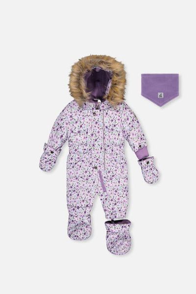 Deux par Deux Deux par Deux Mini Flowers Original One Piece Puffy Snowsuit with Removable Mittens and Boots