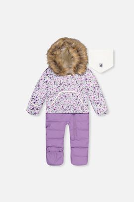 Deux par Deux Deux par Deux Mini Flowers Snug Car Seat Fleece Neckwarmer One Piece Snowsuit