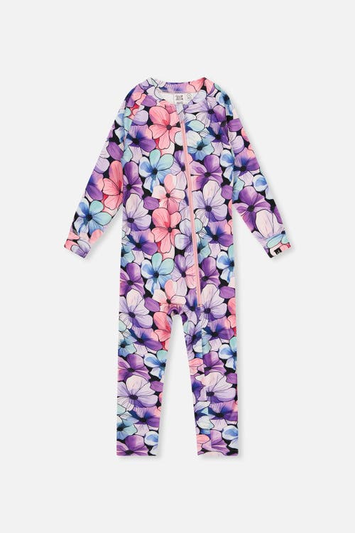 Deux par Deux Deux par Deux One Piece Floral Fleece Asymmetric Zipper Thermal Underwear