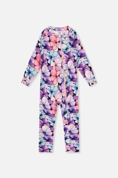Deux par Deux Deux par Deux One Piece Floral Fleece Asymmetric Zipper Thermal Underwear