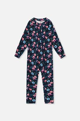 Deux par Deux Deux par Deux One Piece Floral Fleece Zipper Asymmetric Thermal Underwear