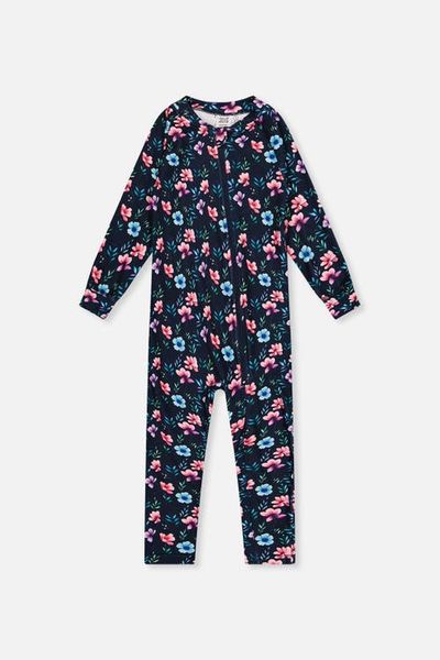 Deux par Deux Deux par Deux One Piece Floral Fleece Zipper Asymmetric Thermal Underwear