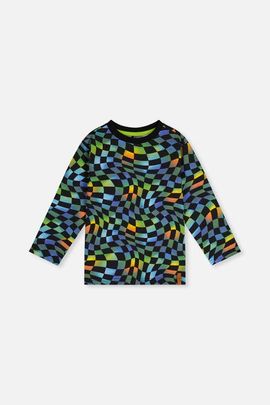 Deux par Deux Deux par Deux Organic Cotton Checkered Crew Neck Long Sleeve T-Shirt