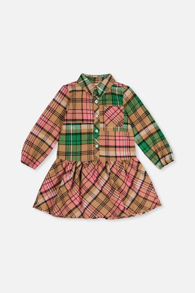 Deux par Deux Deux par Deux Plaid Button Front Chest Pocket Shirt Dress