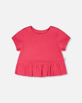 Deux par Deux Deux par Deux Rib Crop Short Sleeve T-Shirt with Frill