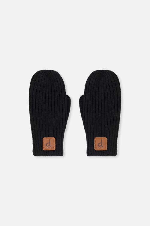 Deux par Deux Deux par Deux Ribbed Cuff Faux Leather Patch Knit Mittens