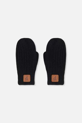 Deux par Deux Deux par Deux Ribbed Cuff Faux Leather Patch Knit Mittens