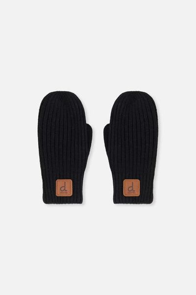 Deux par Deux Deux par Deux Ribbed Cuff Faux Leather Patch Knit Mittens