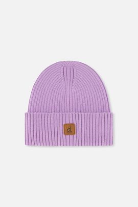 Deux par Deux Deux par Deux Ribbed Knit Folded Cuff Faux Leather Patch Hat