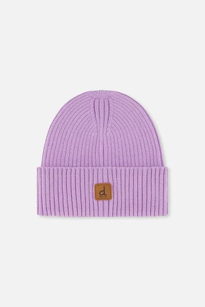 Deux par Deux Deux par Deux Ribbed Knit Folded Cuff Faux Leather Patch Hat