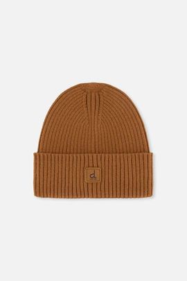 Deux par Deux Deux par Deux Ribbed Knit Folded Cuff Logo Patch Hat