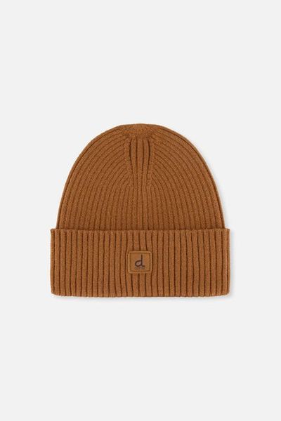 Deux par Deux Deux par Deux Ribbed Knit Folded Cuff Logo Patch Hat