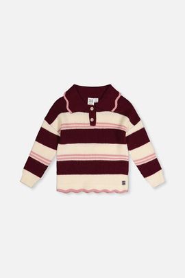 Deux par Deux Deux par Deux Scalloped Collar Striped Long Sleeve Sweater