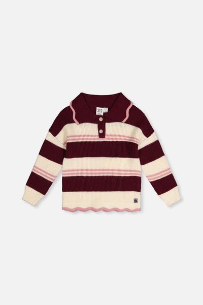 Deux par Deux Deux par Deux Scalloped Collar Striped Long Sleeve Sweater