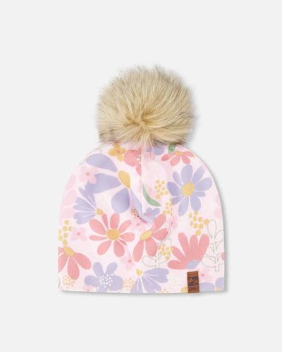 Deux par Deux Deux par Deux Stretch Jersey Hat Flower Print with Pompom