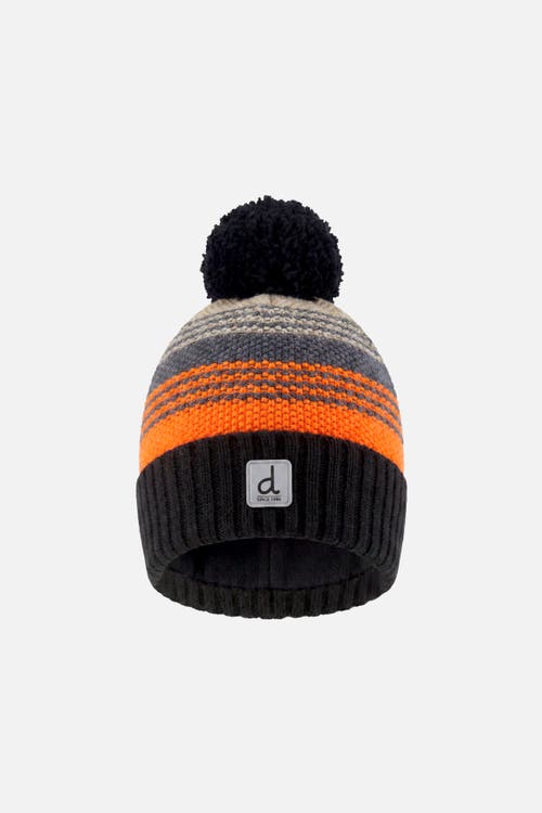 Deux par Deux Deux par Deux Striped Ribbed Cuff Knit Hat with Pompom