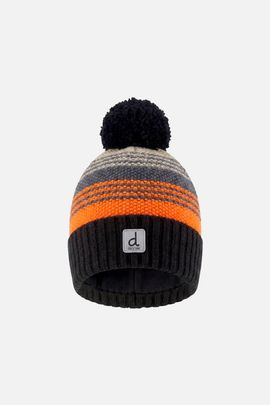 Deux par Deux Deux par Deux Striped Ribbed Cuff Knit Hat with Pompom
