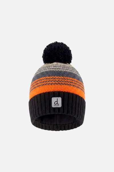 Deux par Deux Deux par Deux Striped Ribbed Cuff Knit Hat with Pompom