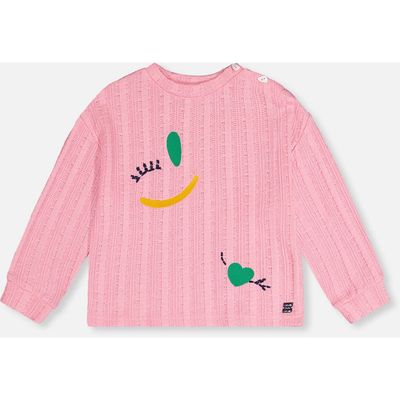 Deux par Deux Deux par Deux Sweet Embroidered Fruit Shoulder Button Knit Top