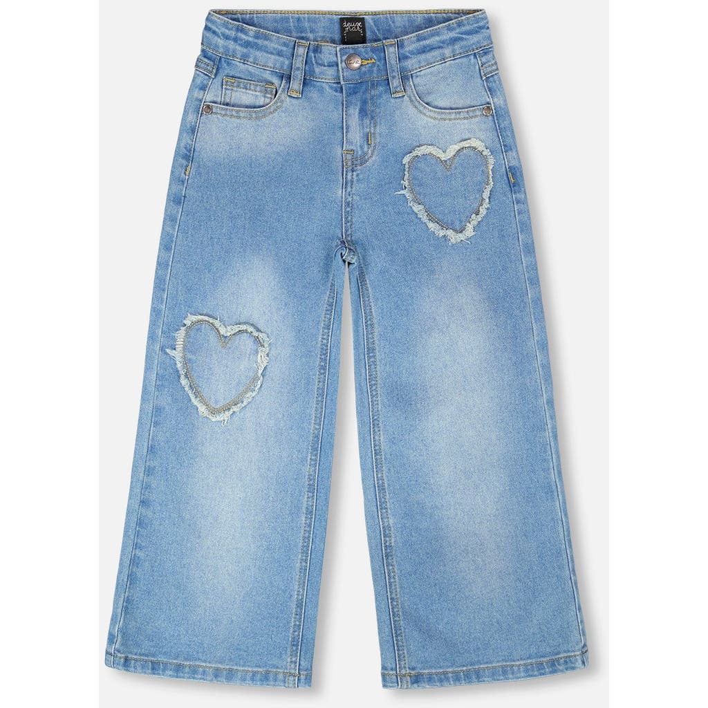 Deux par Deux Deux par Deux Wide Leg Heart Embroidery Denim Jeans
