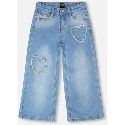 Deux par Deux Deux par Deux Wide Leg Heart Embroidery Denim Jeans
