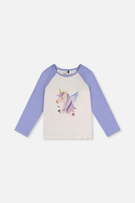 Deux par Deux Deux par Deux Winged Glitter Contrast Raglan Organic Cotton Crew Neck T-Shirt