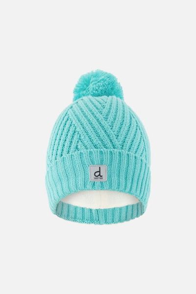 Deux par Deux Deux par Deux Winter Chevron Fleece-Lined Pompom Knit Hat
