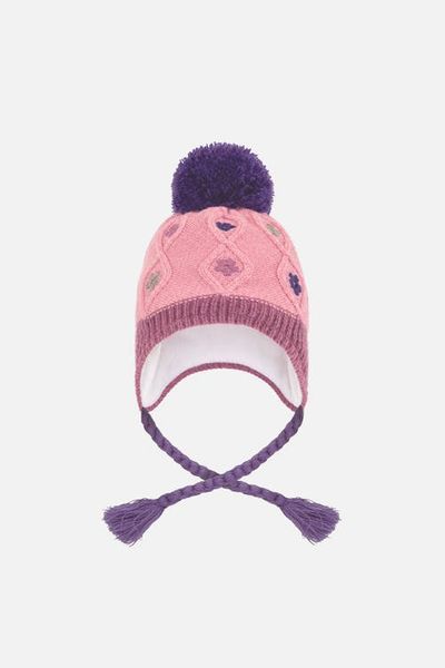 Deux par Deux Deux par Deux Winter Peruvian Color Block Fleece-Lined Pompom Knit Hat