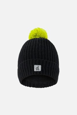 Deux par Deux Deux par Deux Winter Ribbed Cuff Logo Patch Knit Hat with Pompom