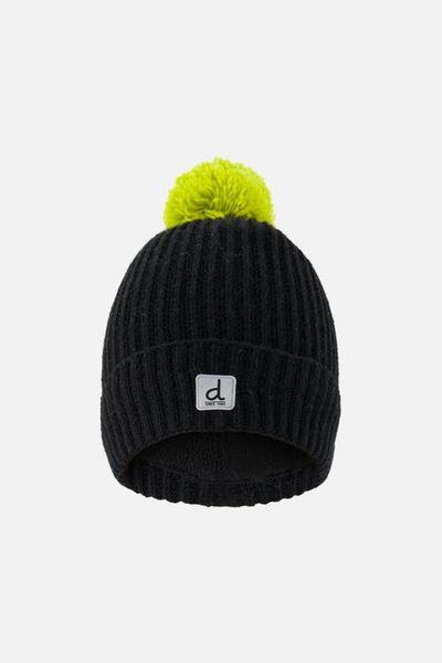 Deux par Deux Deux par Deux Winter Ribbed Cuff Logo Patch Knit Hat with Pompom