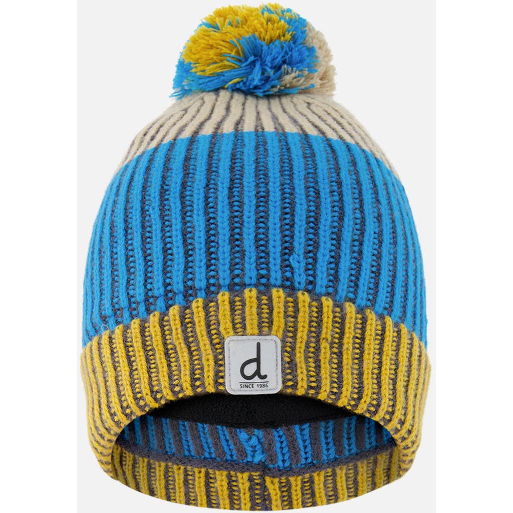 Deux par Deux Deux par Deux Winter Stripe Ribbed Cuff Knit Hat with Pompom