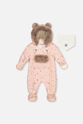 Deux par Deux Deux par Deux Woodland Creatures One Piece Romper & Neckwarmer Snowsuit
