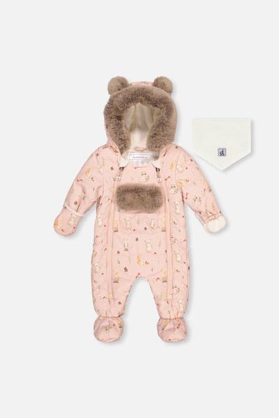Deux par Deux Deux par Deux Woodland Creatures One Piece Romper & Neckwarmer Snowsuit