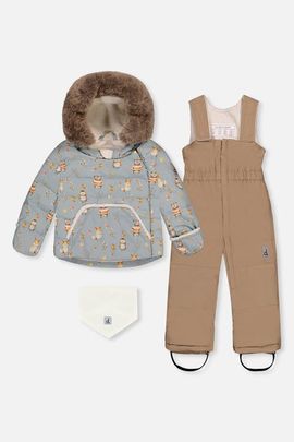 Deux par Deux Deux par Deux Woodland Creatures Two Piece Coat Pants & Neckwarmer Snowsuit
