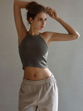 DEVIWEAR Halter Sleeveless Pigment Dyed Yoga Top [Brown] (DEVI-TS0049)
